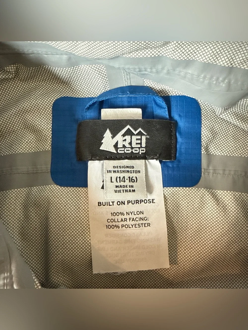 REI Co-Op Rain Jacket Kids Sz L (14-16) Blue Youth Windbreaker Outdoor Hiking